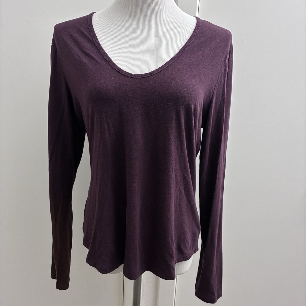 Standard James Perse Womens Size 4 Long Sleeve Shirt‎ Burgundy Scoop Neck Wool
